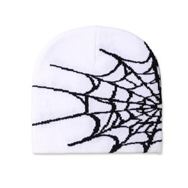 BIBITI Y2k Beanie, Streetwear Hat MEA Culpa Slouchy Hats Spider Web Cool Hats Men Warm Skully Hat Knitted Hat Men's Winter Cap, Spider White, Unit size