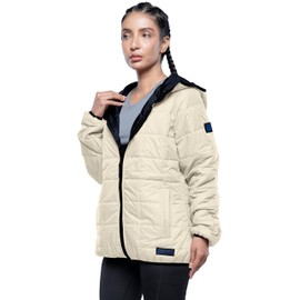 URBAN BUCK Packable Puffer Jacket Women with Hood – 32 Degree Heat Lightweight Travel Winter Plan Puff Foldable Jacket for Women - Ember Cream Quilted Water-Resistant & Repellent For Outdoor (M)