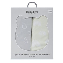 2PK Bubba Blue 55x84cm Nordic Jersey Co-Sleeper Fitted Sheet 0-12m Grey/Sand