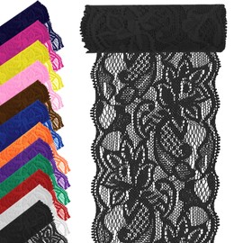 Tanstic 3.15 Inch x 5 Yard Black Floral Pattern Fabric Lace Ribbon Lace Trim for Crafts, Wedding Decorations, Gift Wrapping