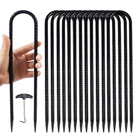 12 Pieces Trampoline Stakes Anchors High Wind Galvanized Steel Anchors, 12 Inch U Shape Metal Garden Ground Hooks Trampoline Tie Down Anchor Kit Heavy Duty Rebar Camping Tent Stake