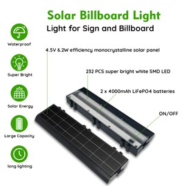 Etzeaxus Solar Sign Lights Outdoor, 232 led 1200 Lumen Solar Sign Light, 8000 mAh Billboard Lighting for Bussiness, Real Estate, Shop, Bus Stop, HOA, Highway Signs, Commercial