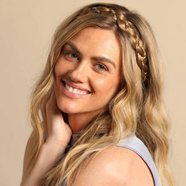 Zoestar Wide 2 Strands Synthetic Hair Braided Headband Fluffy Hair Scrunchie Classic Elastic Braided Headband for Women and Girls, 1 Piece (Light Brown)