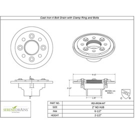 SereneDrains 2 Inch Cast Iron Shower Drain Base for Linear Square Shower Drains Floor Flange Gasket Extension Kit Assembly Pipe Threaded Adjustable Hub Rubber Adapter (Cast Iron + Rubber Fitting)