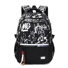 Amythe School Backpack Teenager Backpack for Boys - Waterproof Casual Daypack, School Bag Ideal for School, Travel and College, School Bag Black, White Numbers