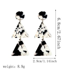 Retro Simple Acrylic Geometric Double Triangle Earrings for Women Boho Creative Exaggerated Leopard Statement Drop Earring (Black White Double Triangle Earrings)