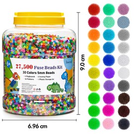 INSCRAFT 27,500 pcs Fuse Beads Kit for Kids Crafts, 30 Colors Iron Beads Set with 3 Pegboards, 5 Ironing Paper, 10 Patterns, Gifts for Birthday Christmas, Multicolor 5mm Melty Beads Bulk Refill Kit