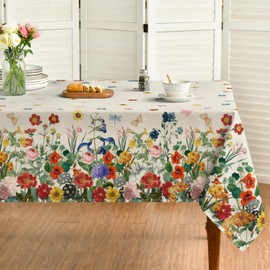 Horaldaily Spring Tablecloth 60×60 Inch Square, Floral Flowers Watercolor Washable Table Cover for Party Picnic Dinner Decor