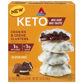 Atkins Keto Cookies & Crème Clusters, Gluten Free, High Fiber, Low Carb, Keto Friendly, 8 Count
