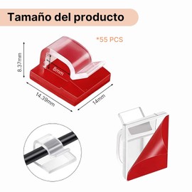 55 Piezas Clips Organizadores de Cables Autoadhesivos, Rojo Organizador de Cables Escritorio, Grapas para Cable, Cable Organizer, Hacer Que la habitación parezca más Limpia