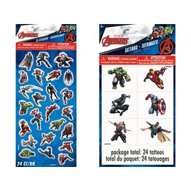Avengers Party Power-Pack: 24 Tattoos & 24 Puffy Stickers Bundle - For Earth's Mightiest Fans! - Essential Party Supplies & Favors