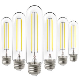 Sunco Lighting 6 Pack 5W=40W Dusk to Dawn Outdoor T10 Light Tubular LED Bulbs, CRI90 2700K Soft White E26 Base, 450 Lumens, Vintage Filament, Waterproof, Outdoor Decorative UL