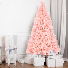 Karl home 7ft Pink Artificial Christmas Tree, Classic Spruce Tree with Sturdy Metal Stand for Home, Office, Party Festival Holiday Decoration,1400 PVC Branch