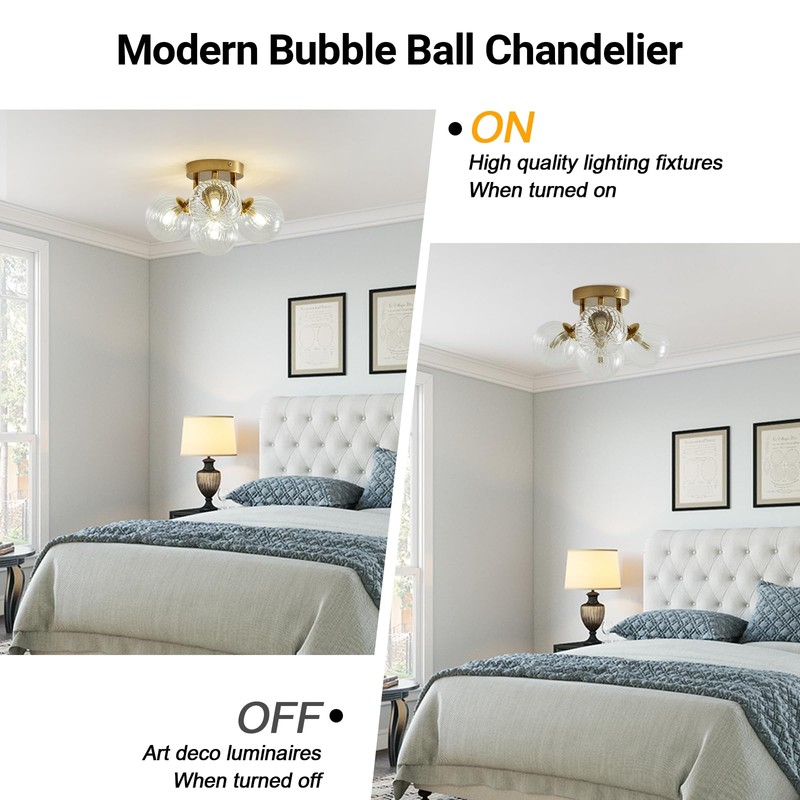 NIUZDU Semi Flush Mount Ceiling Light - Globe Bubble Glass