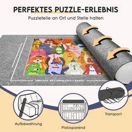 Nariolar Puzzle Mat - Puzzle Mat Roll 500/1000/1500 Pieces, Practical Accessory for Storing and Transporting Puzzles (Grey)