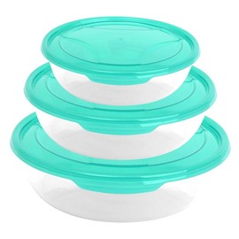 Pack of 3 Round Food Storage Containers Transparent Plastic with Lid for Food in Green