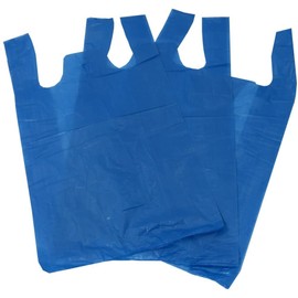 100 x Blue Plastic Polythene Vest Style Reusable Carrier Bags - Size 11 x 17 x 21" Shopping Gift Boutique Supermarket Cash N Carry Market Stall