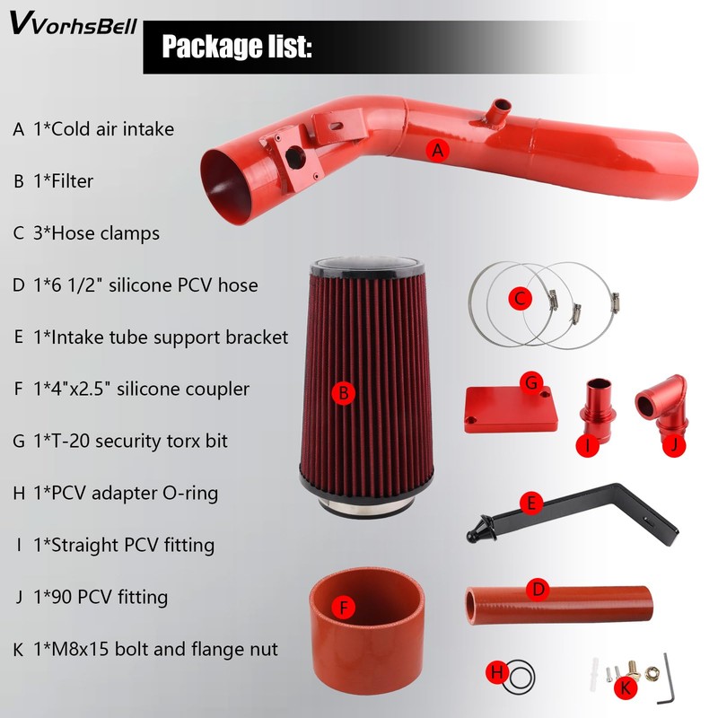 VVORHSBELL 6.0 Powerstroke Cold Air Intake Kit，4″Cold Air Intake Pipe