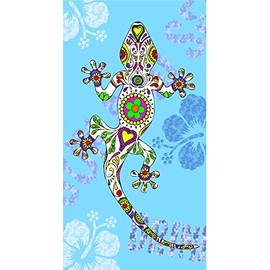 Miracle Home. Microfibre Beach Lizard Towel, 100% Polyester, Blue, 75 x 145 cm