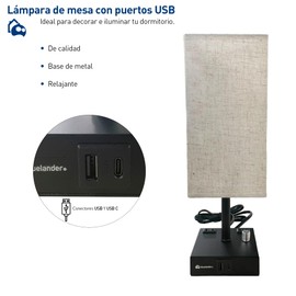 Bluelander Lampara de Buro 38.8 * 12 * 12 cm, Lampara de Buro, Lámpara de Noche con Puerto USB+C, Salida CA, Incluye Bombilla, Regulador de Intesidad, Uso de Computadora, Lectura (Negro, 1 pieza)