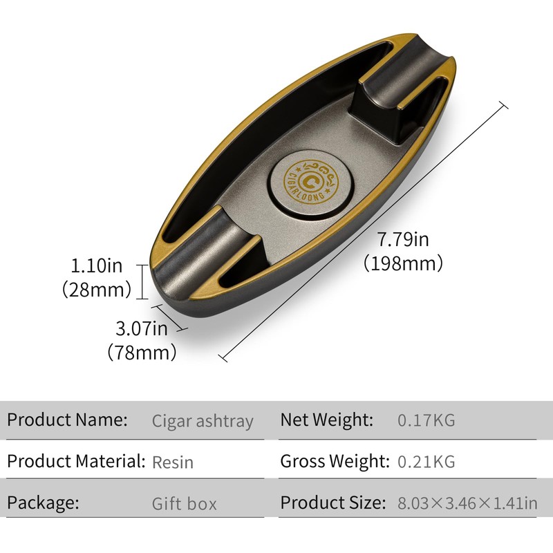 CIGARWONG Cigar Ashtray with 2 Cigar Holder Portable Travel Ashtray