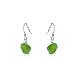 Peridot Raw Nugget Earrings in Stainless Steel