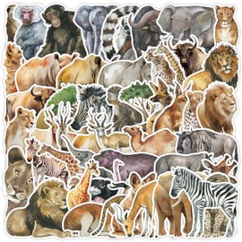 50PCS African Savannah Animals Stickers,Realistic Zoo Stickers,Teens Boys and Girls Sticker Pack Vinyl Skateboard Guitar Door Laptop Luggage Car Bike Water Bottle Birthday Party Supplies Stickers