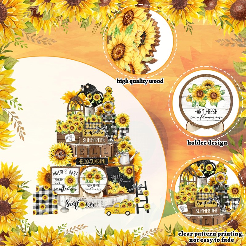 23 Pcs Sunflower Tiered Tray Decor Set Farmhouse Summer Decor