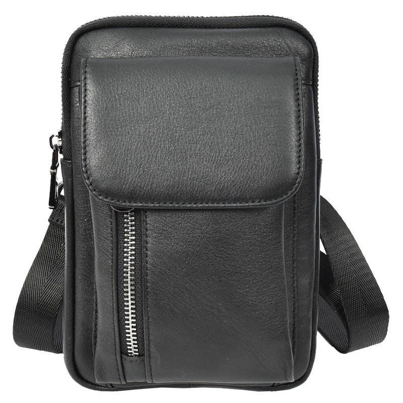 Men's Genuine Leather Multi-Pocket Travel Money Organiser Pouch HLG295 Black