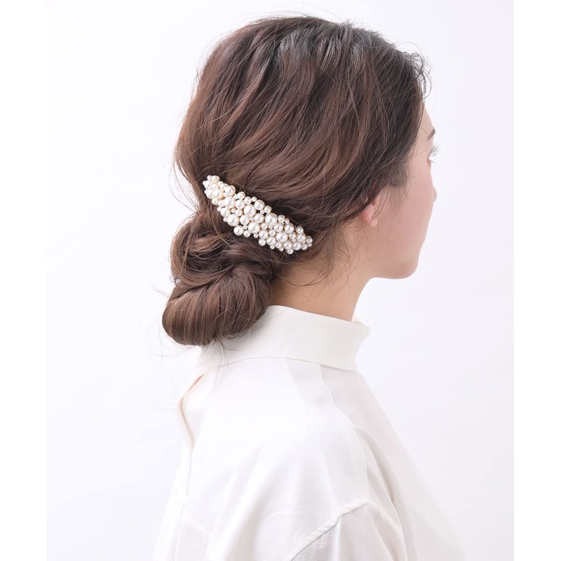 VINGTAINE H7080 Curve Line Volume Pearl Barrette Simple Hair Clip