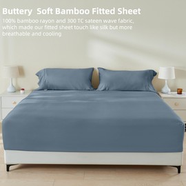 GOKOTTA Bamboo Rayon Fitted Sheet and Pillow Cases, Super Soft Cooling Sheet with 4 Elastic Corner Straps - 16" Pocket Queen Set Stay Put for Mattress