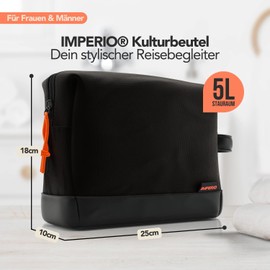 IMPERIO Toiletry Bag for Women, Men & Children - Stylish Design Cosmetic Bag Made of Durable Premium Canvas & Vegan Faux Leather - Waterproof with 5 Litre Storage Space, black, Toiletry bag