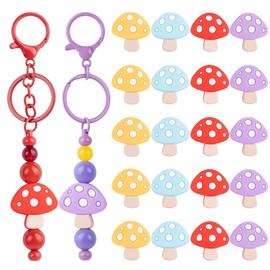Framendino, 20 Pack Mushroom Silicone Focal Beads for Pens Cute Loose Spacer Bead Charm Flat Shaped Keychain Pen Bracelets Necklaces Crafts Making