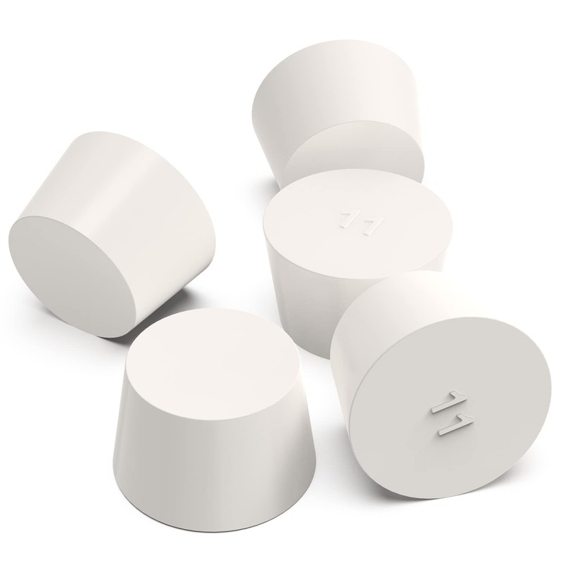 FunChem Pack of 5 Solid Rubber Stoppers, Size 11#, White
