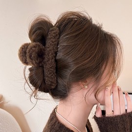 New 2024 Luxury Women's Fall/Winter Cross Plush Shark Hair Claw Clip One Size / I79-2 Black 20ea