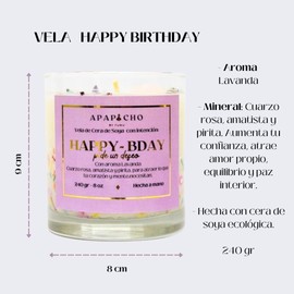 Fuwu, velas aromaticas relajantes Happy Birthday de cera de soya con cuarzos naturales, velas decorativas hechas a mano con hierbas de olor, aromatizantes para hogar, regalos de cumpleaños (Lavanda)
