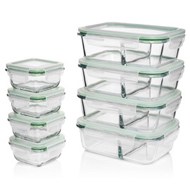 Fusion Gourmet Divided Glass Meal Prep Containers with Lids [8 pack, 33 oz 4.5 oz] 2 Compartment Glass Bento Boxes for Adults