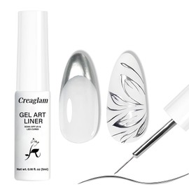 Creaglam Silver Nail Art Gel Liner with Precision Brush – Metallic UV Gel for Chrome Lines, Icy Nail Effects & DIY Designs – Smooth Flow, Salon Quality