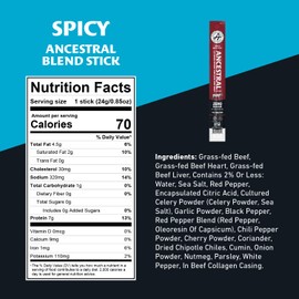Country Archer Ancestral Beef Jerky Sticks Spicy - Hot Grass Fed Beef Sticks Individually Wrapped, Sugar Free Meat Snack Bulk, Gluten Free, Paleo, Keto, 7g Protein Per Stick - 1 oz (Pack of 18)