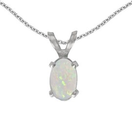 14k White Gold Oval Opal Pendant with 18" Chain