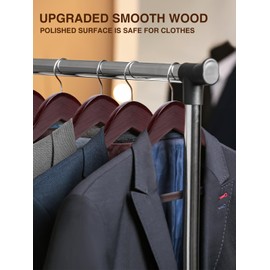 SMARTOR Suit Hangers for Men 8 Pack, Wide Shoulder Wooden Suit Hangers with Non Slip Pant Holder, Wide Hanger for Suit, Coat, Jacket, Gown, Heavy Duty Wood Suit Hanger, Cherry