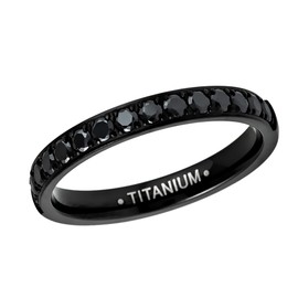 3MM Womens Black Titanium Eternity Engagement Band Wedding Ring Black Pave Set Cubic Zirconia SIZE 4-9 TRB358 (8.5)