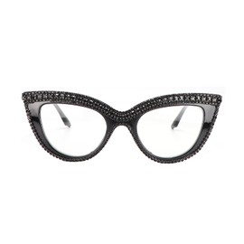 FUPRECIOUS Cat Eye Reading Glasses Bling Rhinestone Magnified Blue Light Blocking Reader Glasses (black, 3.5)
