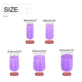 uxcell 100pcs Round Rubber End Caps 1/4" 3/8" 1/2" 5/8" 3/4" Purple Vinyl Cover Screw Thread Protectors Assortment Kit