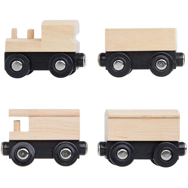 Orbrium Toys Unpainted Wooden Train Cars Compatible with Thomas, Chuggington, Brio, Pack of 4, Great for Party