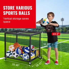 Happybuy Rolling Sports Ball Storage Cart - Lockable with Double Lids, Organizer for Indoor & Outdoor, Steel Rack for Garages, Schools, Gyms