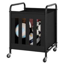 StorageWorks 180L Ball Storage with Wheels, Ball Cart for Garage, Garage Sports Equipment Organizer with Hooks, Balls Organizer for Basketball, Football, Volleyball