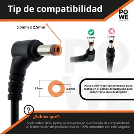 PO WE - Cargador Adaptador de CA de Repuesto de 20 V 3,25 a 65 W, para Lenovo IdeaPad B560 B570 B575 G580 N580 N585 N586 Y410P Z560 Z570 Z580 Z585 Cable de Fuente de alimentación