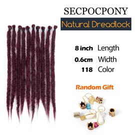 Dreadlock Extensions 8 Inch 30 Strands, Prelooped Short Synthetic Dreads Loc Bundles, 0.6cm Natural Fake Lock, Single Ended Burgundy Crochet Dreads like Real Human Hair (118#)