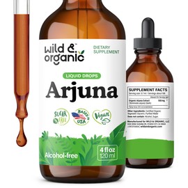 Wild & Organic Arjuna Bark Tincture - Overall Well-Being Supplement - Alcohol-Free Liquid Drops - Terminalia Arjuna Bark Extract - No Sugar & Additives, Non-GMO - 4 fl oz